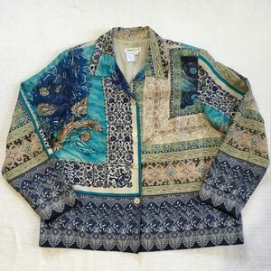 Coldwater Creek Blue and Beige Patchwork Blazer